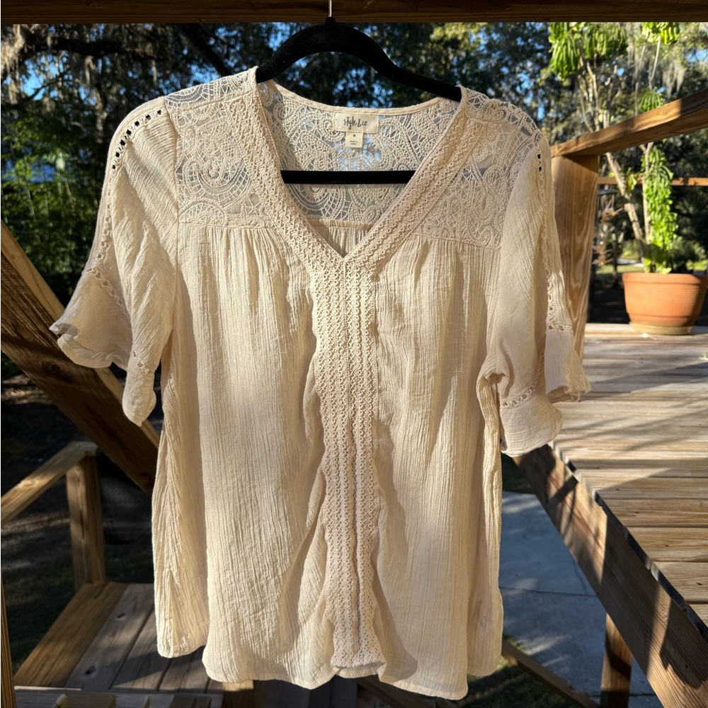 Style & Co. Cream Lace Blouse